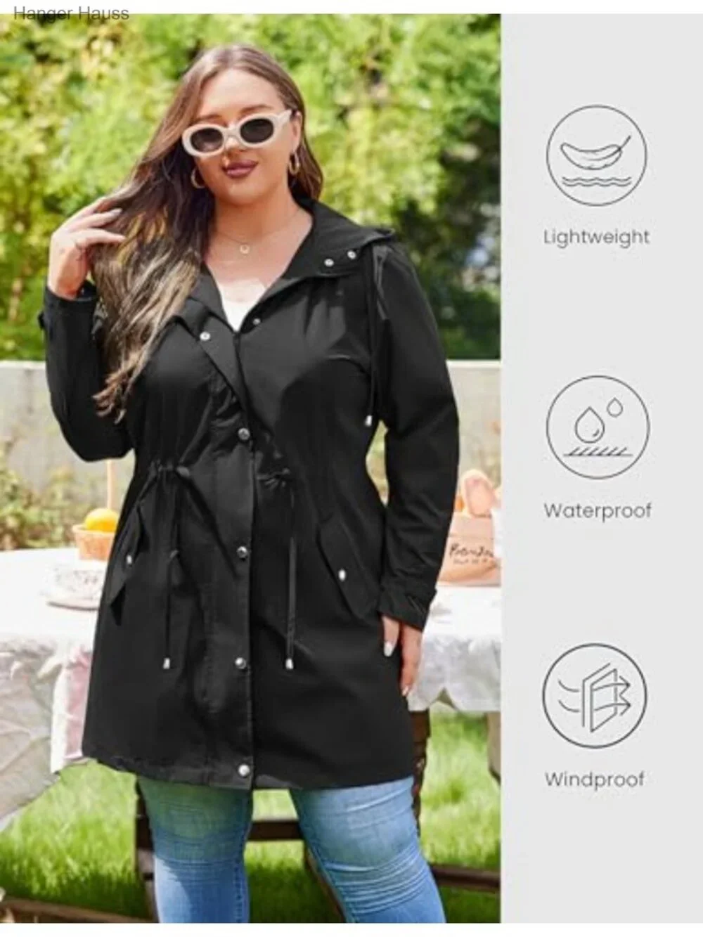 Plus Size Waterproof Rain Jacket with Hood Lightweight Windbreaker for Women